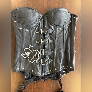 Black Leather Buckle Corset Top